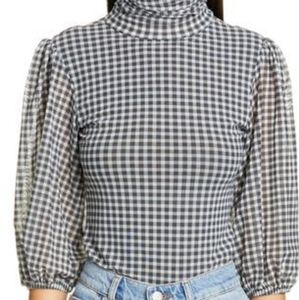 GANNI Turtleneck Top In Check Print